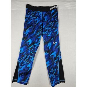 Nike‎ Pro Dri-FIT Womens Blue Camo Crop Leggings Training Tights Size M